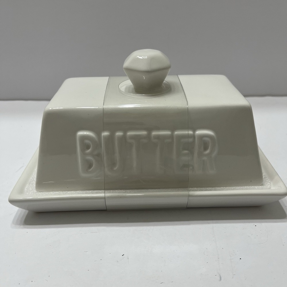 Covered Butter Dish White 7x4.5x4" Ceramic